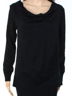 INC Women Size Medium M Black Faux-Wrap Sweater