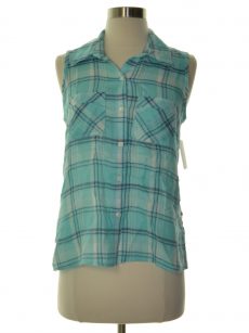 Style & Co. Petites Size PP Blue Button Down Shirt Top