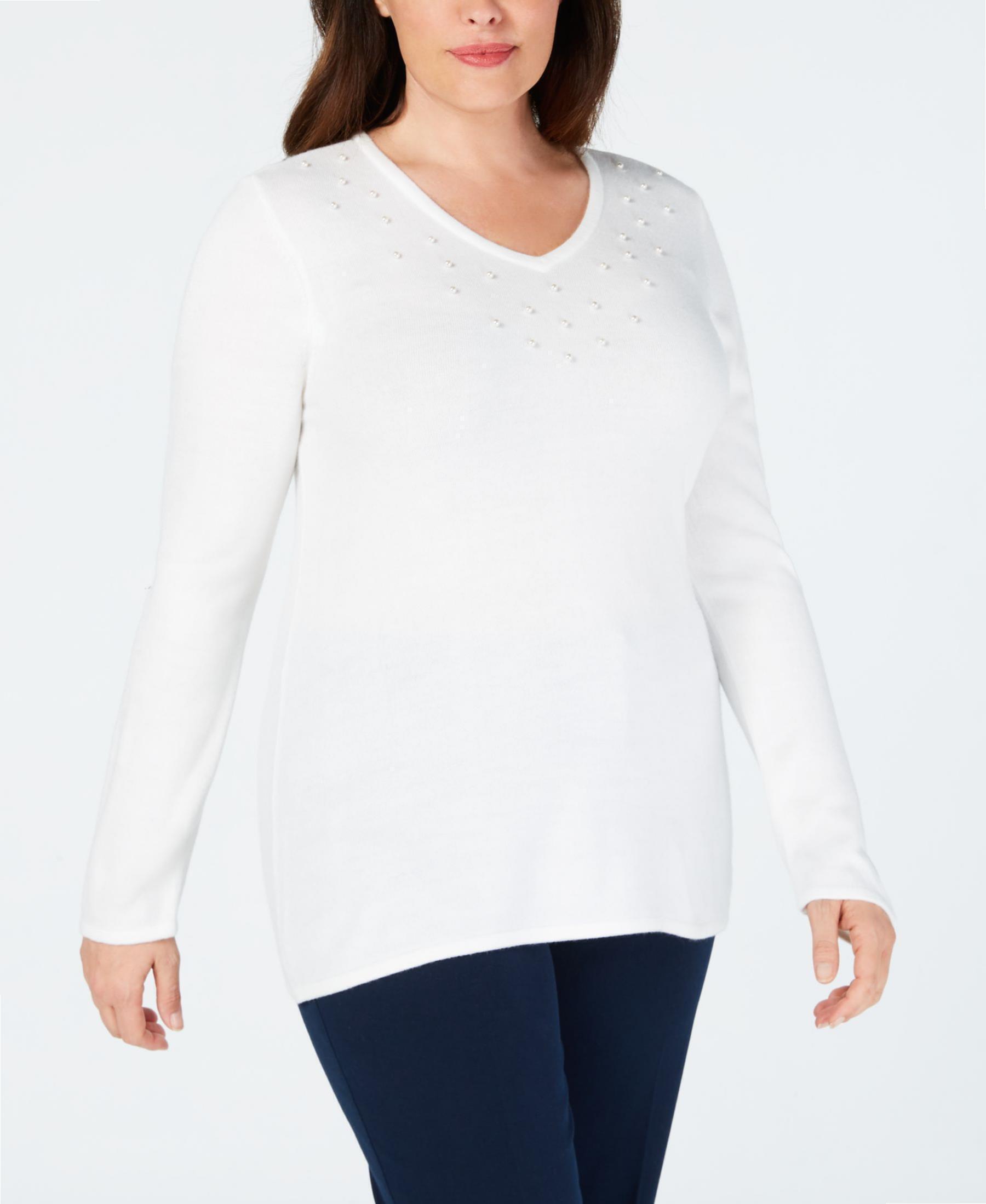 Karen Scott Plus Size 1X White Pullover Sweater | Canerra