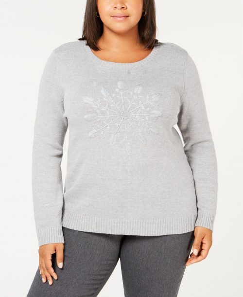 Karen Scott Plus Size 1X Gray Pullover Sweater