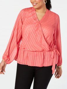 INC Plus Size 0X Coral Wrap Top