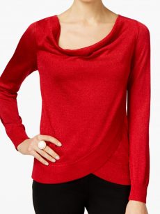 INC Women Size Medium M Red Faux-Wrap Sweater